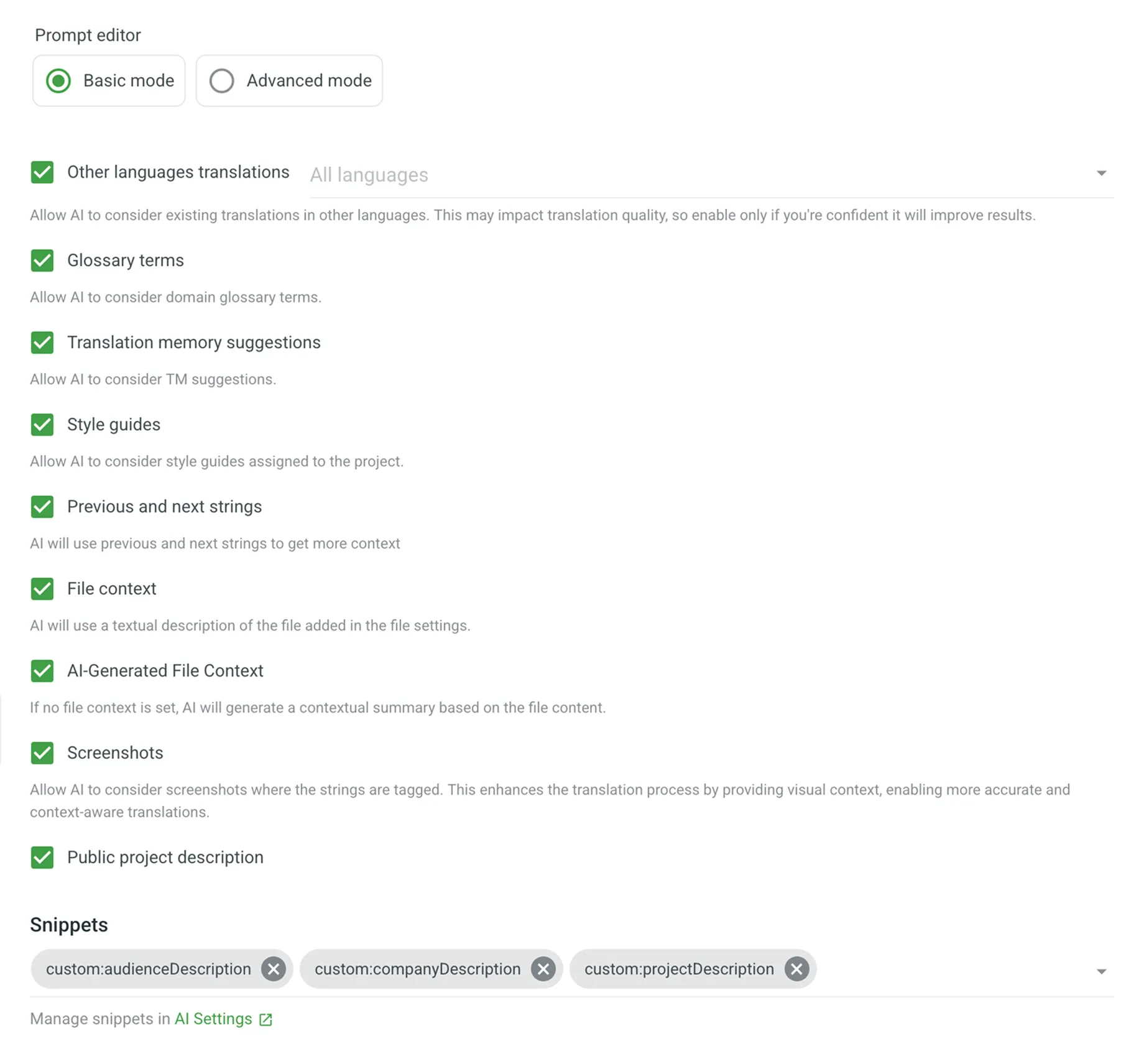 Configuring AI Prompt (Basic Mode)
