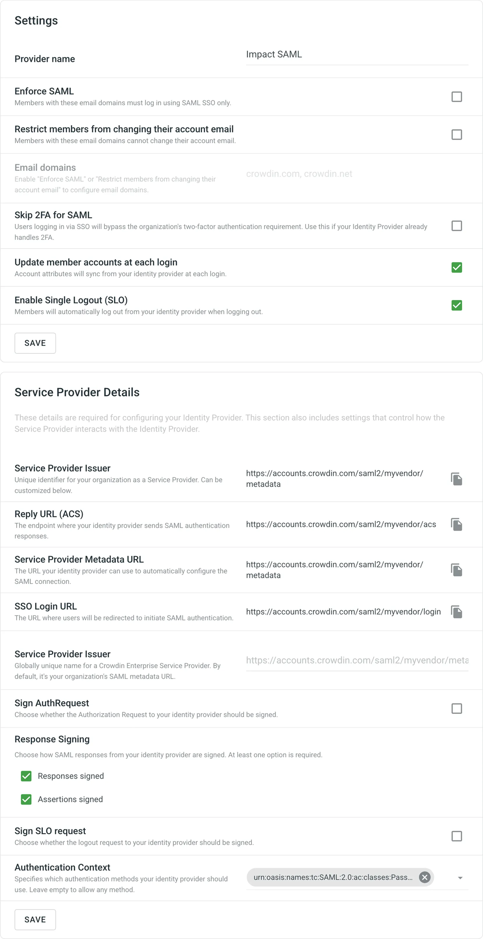 SAML Settings